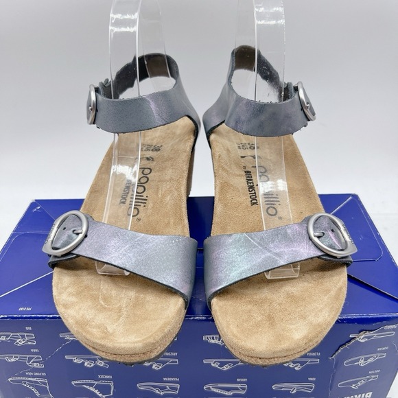 Birkenstock Papillio Soley Ring Buckle Sandal Metallic Black Wedge EU 38 - Picture 5 of 12